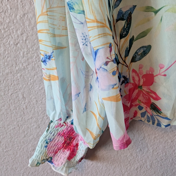 Floral Print Women's Top - Multicolor Sheer Sz.L - Picture 5 of 8